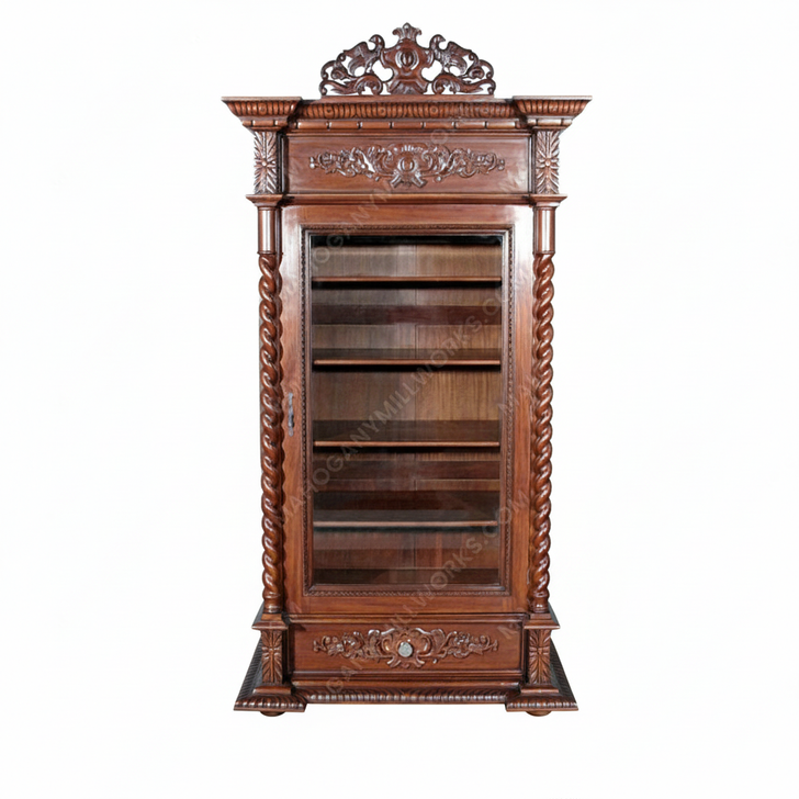 Walnut French Bookcase Display Curio Cabinet
