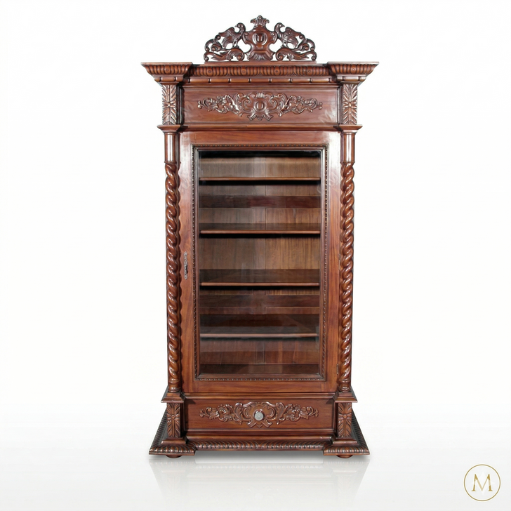 Victorian Style Mahogany 1-Door Display Cabinet
