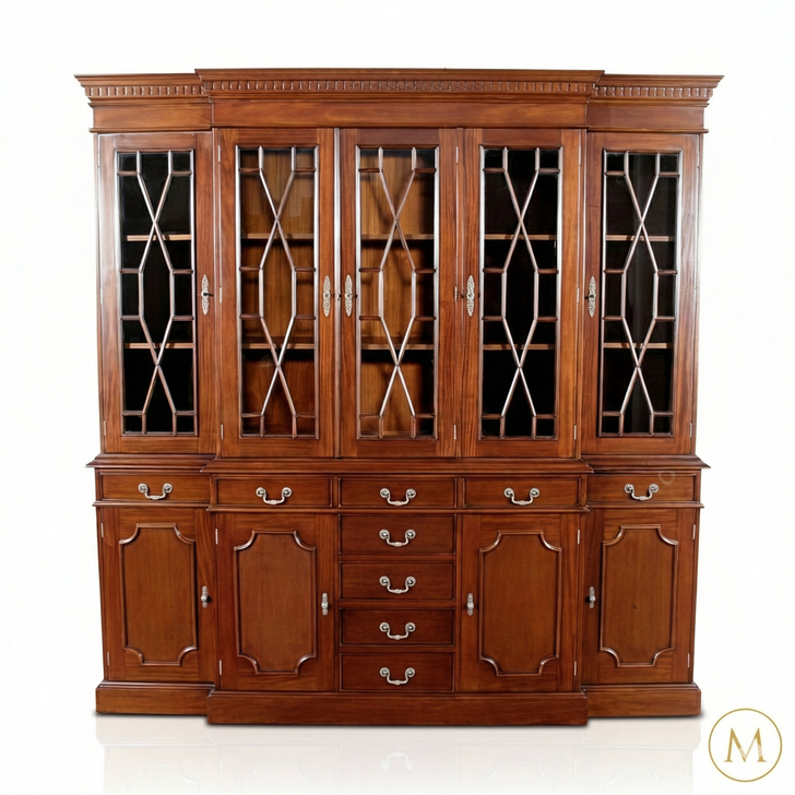 7ft Mahogany Breakfront Bookcase