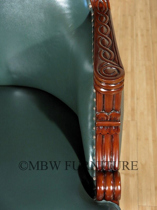 Solid Mahogany Presidential Resolute Olive Leather Swivel Office Chair