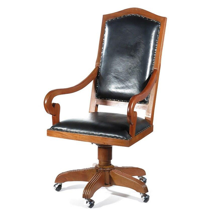Solid Mahogany Upholstered Genuine Leather Executive Office Arm Chair