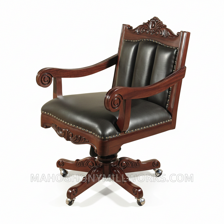 Walnut Leather Swivel Office Chair
