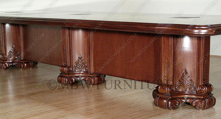 24ft mahogany conference table with carved pedestals
