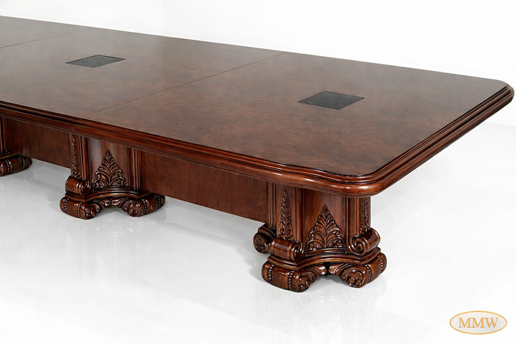 24ft mahogany conference table with carved pedestals