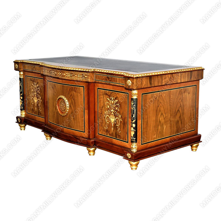 French Empire Marquetry Inlay Executive Office Desk (72W x 34D)