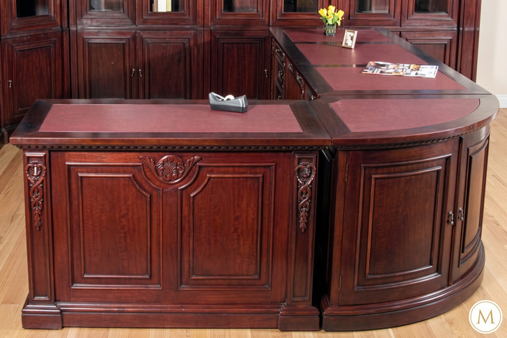 9ft Mahogany L-Shape Executive Office Desk w/Leather Top