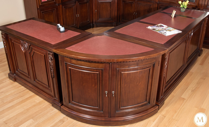 9ft Mahogany L-Shape Executive Office Desk w/Leather Top