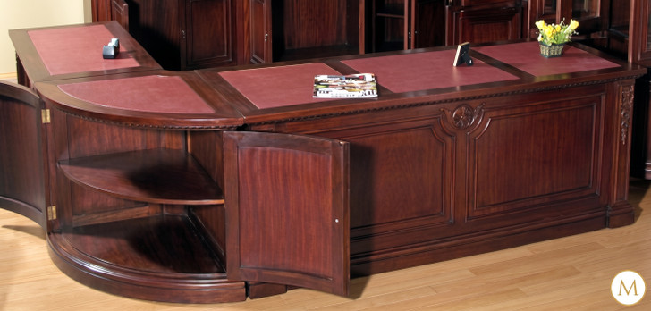 9ft Mahogany L-Shape Executive Office Desk w/Leather Top