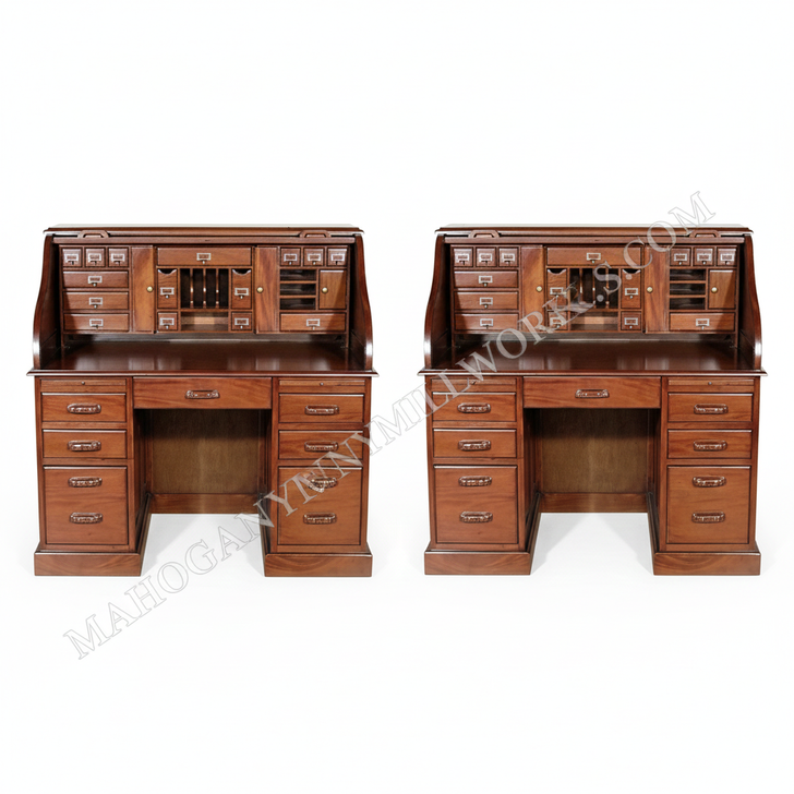 Mahogany Roll Top Executive Office Desk Writing Table