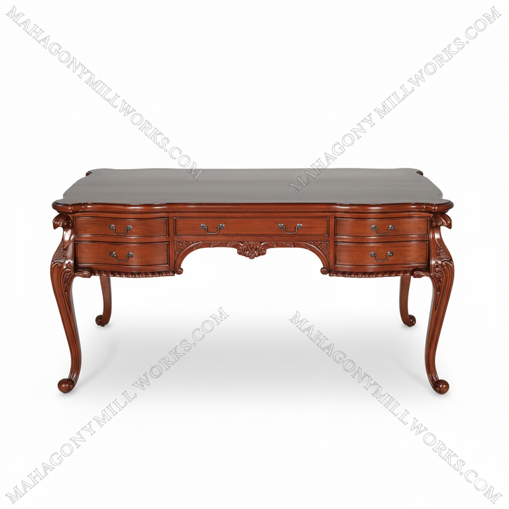 Mahogany Chippendale Queen Anne Executive Office Desk Table