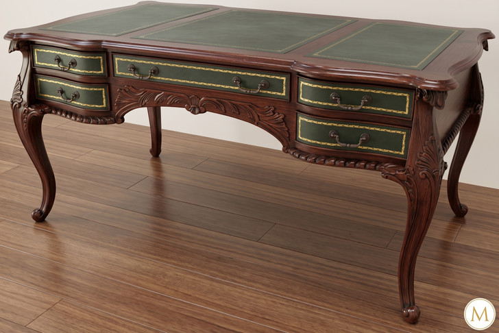 Louis XV Mahogany Writing Desk with Green Leather Top