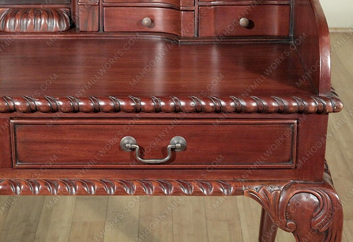 Solid Mahogany Chippendale Escritoire Secretary Desk w/ Claw & Ball
