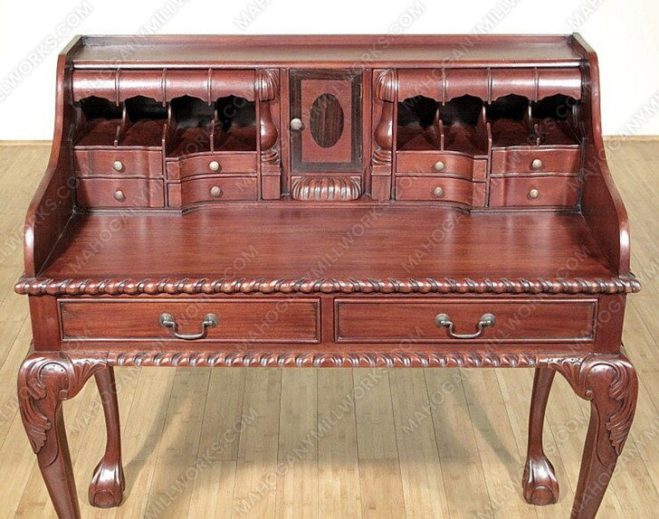 Solid Mahogany Chippendale Escritoire Secretary Desk w/ Claw & Ball