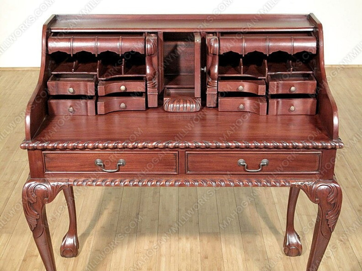 Solid Mahogany Chippendale Escritoire Secretary Desk w/ Claw & Ball