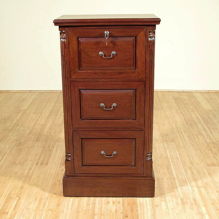 Solid Mahogany 3 Drawer File Filing Cabinet Chest