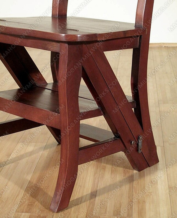 Solid Mahogany Convertible Library Chair Step Ladder Stool