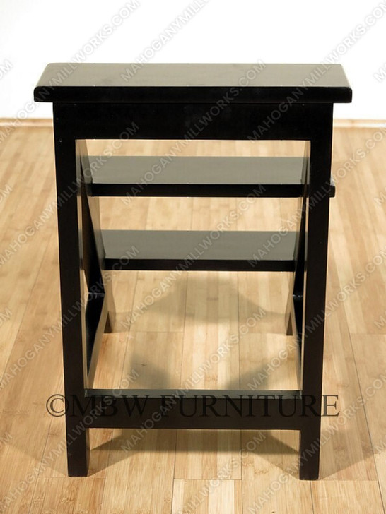 Solid Mahogany Black Finish 3-Step Library Step Stool