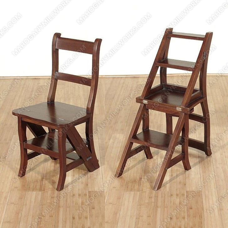 Solid Mahogany Convertible Ladder Benjamin Chair Library Step Stool