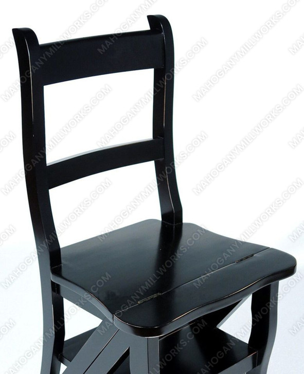 Solid Mahogany Distressed Black Ladder Chair Library Step Stool
