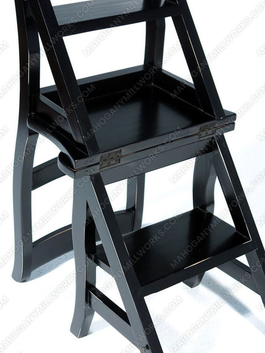 Solid Mahogany Distressed Black Ladder Chair Library Step Stool