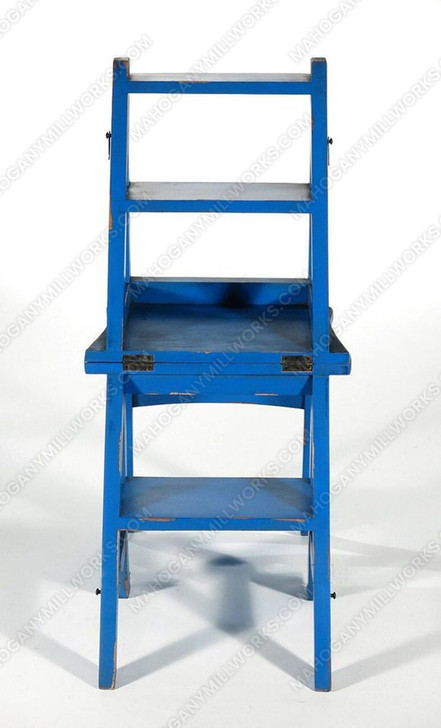 Solid Mahogany Distressed Blue Ladder Chair Library Step Stool