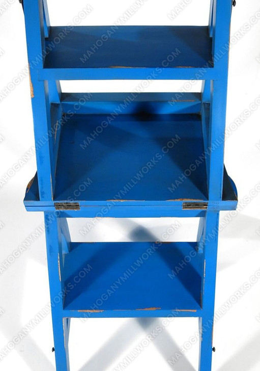 Solid Mahogany Distressed Blue Ladder Chair Library Step Stool