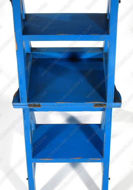 Solid Mahogany Distressed Blue Ladder Chair Library Step Stool
