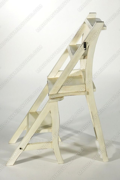 Solid Mahogany Distressed Cream Convertible Ladder Chair Library Step Stool