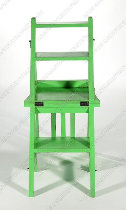 Solid Mahogany Distressed Green Convertible Ladder Chair Library Step Stool