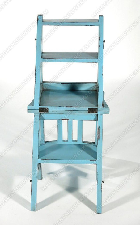 Solid Mahogany Distressed Light Blue Ladder Chair Library Step Stool
