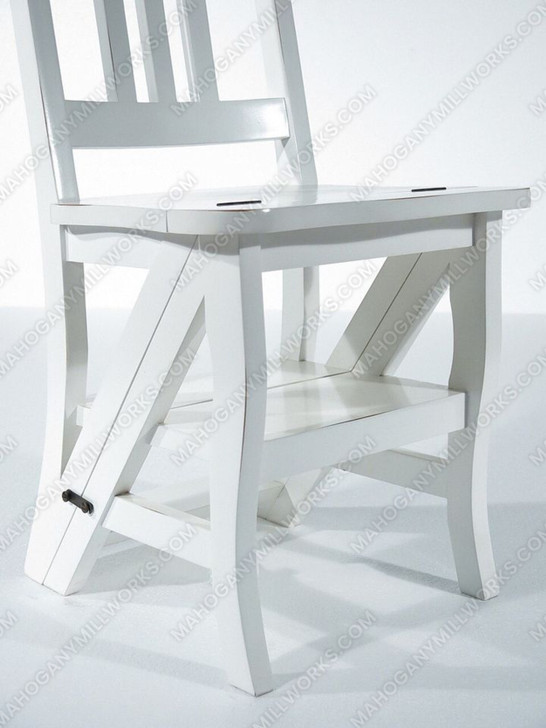 Solid Mahogany Distressed White Convertible Ladder Library Step Stool