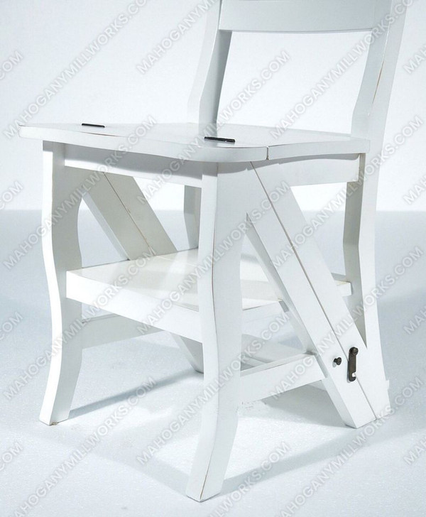 Solid Distressed White Convertible Ladder Chair Library Step Stool