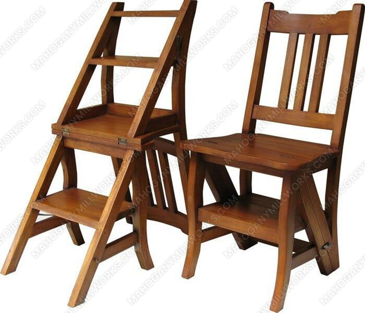 Solid Mahogany Library Stepstool Chair