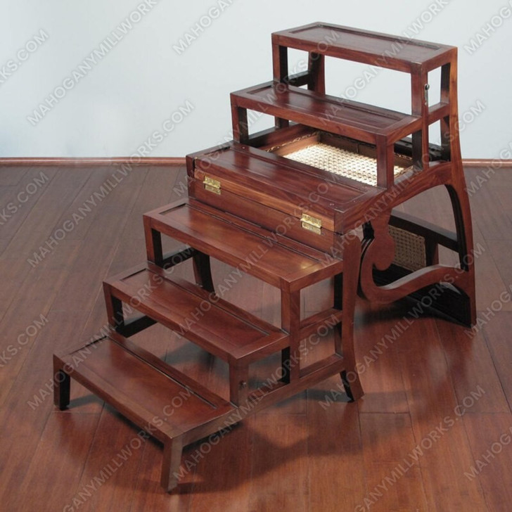 Solid Mahogany Rattan Ladder Step Chair