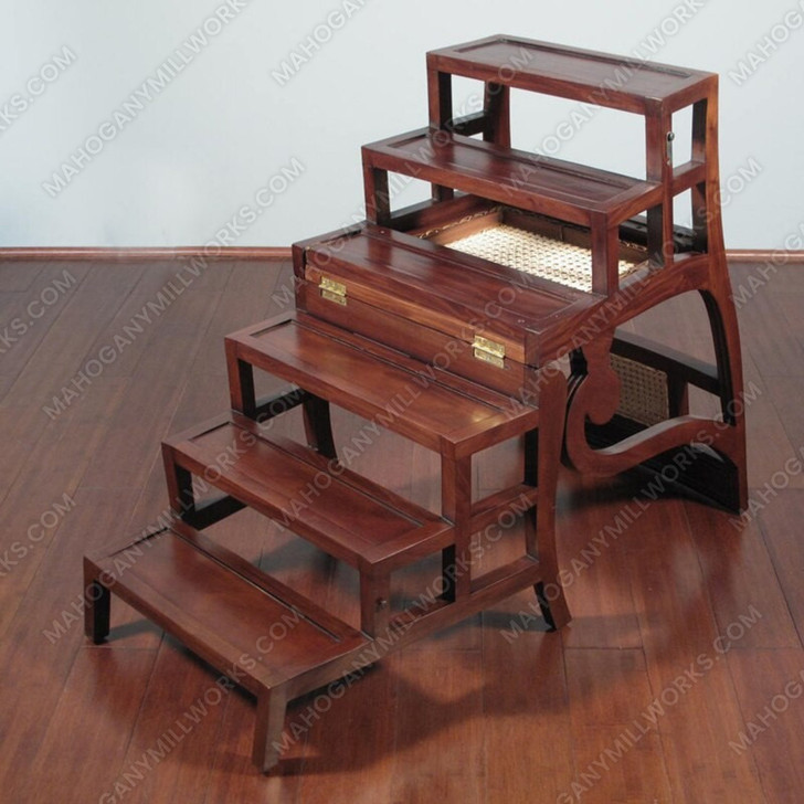 Solid Mahogany Rattan Ladder Step Chair