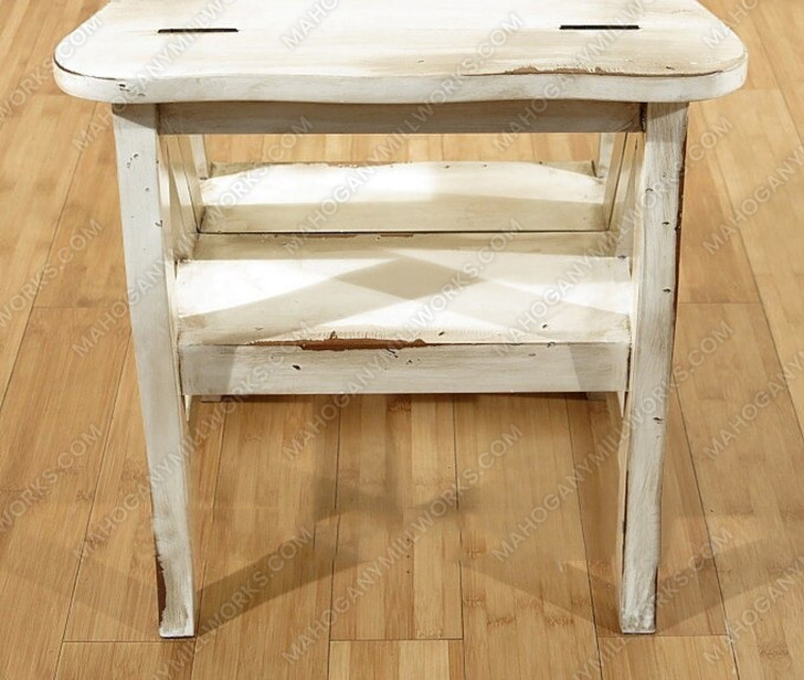 Solid Mahogany Rustic Distressed White Ladder Chair Library Step Stool