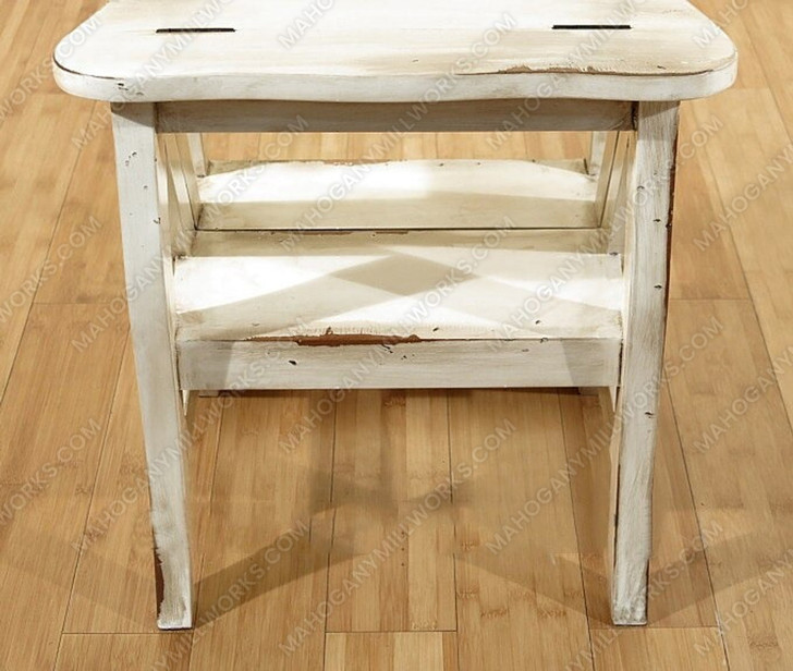 Solid Mahogany Rustic Distressed White Ladder Chair Library Step Stool