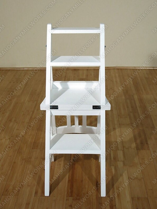 Solid Mahogany White Convertible Ladder Chair Library Step Stool