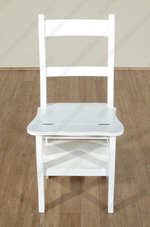Solid Mahogany Wood White Convertible Ladder Chair Library Step Stool