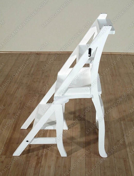 Solid Mahogany Wood White Convertible Ladder Chair Library Step Stool