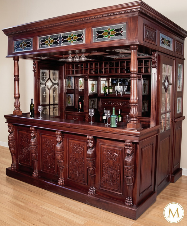 8.5ft Mahogany Stained Glass Canopy Home Pub Bar