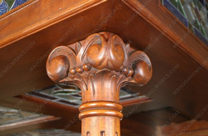 Walnut Distressed Canopy Pub Bar w/ Stained Glass