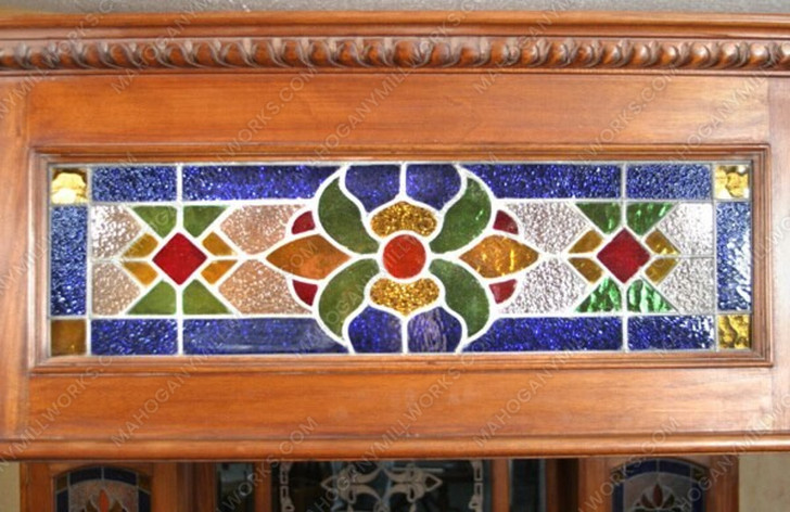 Walnut Distressed Canopy Pub Bar w/ Stained Glass