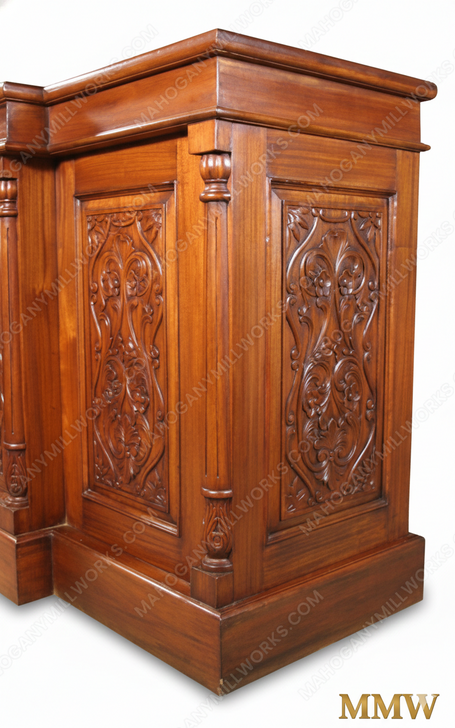 Walnut Distressed Canopy Pub Bar w/ Stained Glass