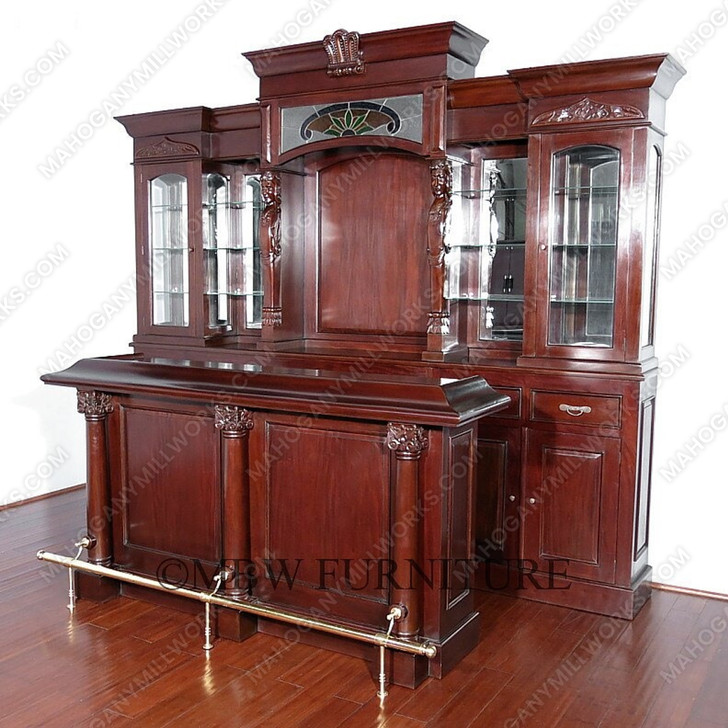 10ft Mahogany English Pub Bar w/ Stained Glass