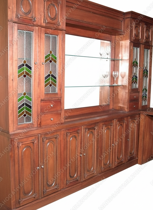 11ft Distressed Corner Pub Bar w/ Stained Glass