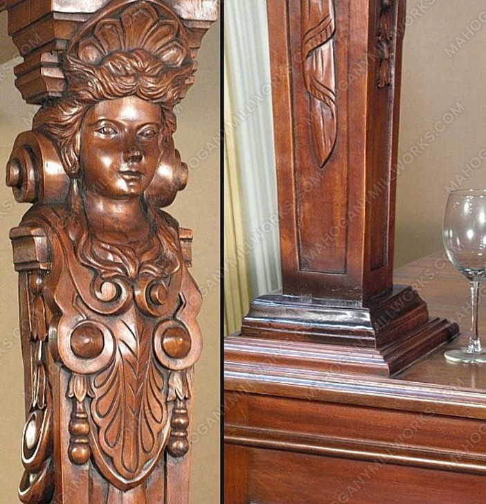 11ft Distressed Carved Canopy Pub Bar Set w/ Stained Glass