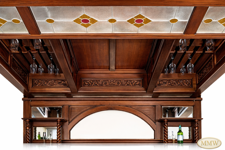 11ft Carved Canopy Pub Bar w/ Stained Glass