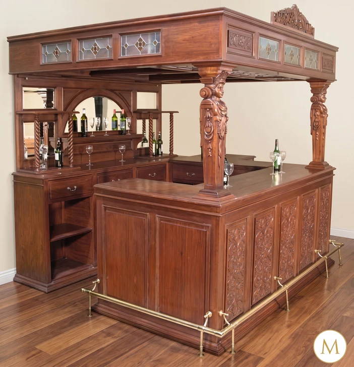 11ft Ornate Canopy Bar w/ Carved Figures