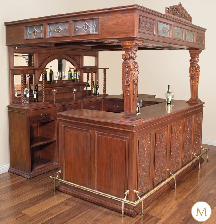 11ft Ornate Canopy Bar w/ Carved Figures